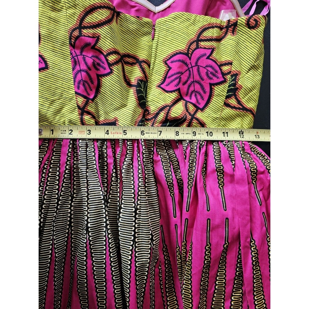 Boxing Kitten Urban Outfitters Size 6 Bustier Dress Pink Yellow African Print - Picture 8 of 8